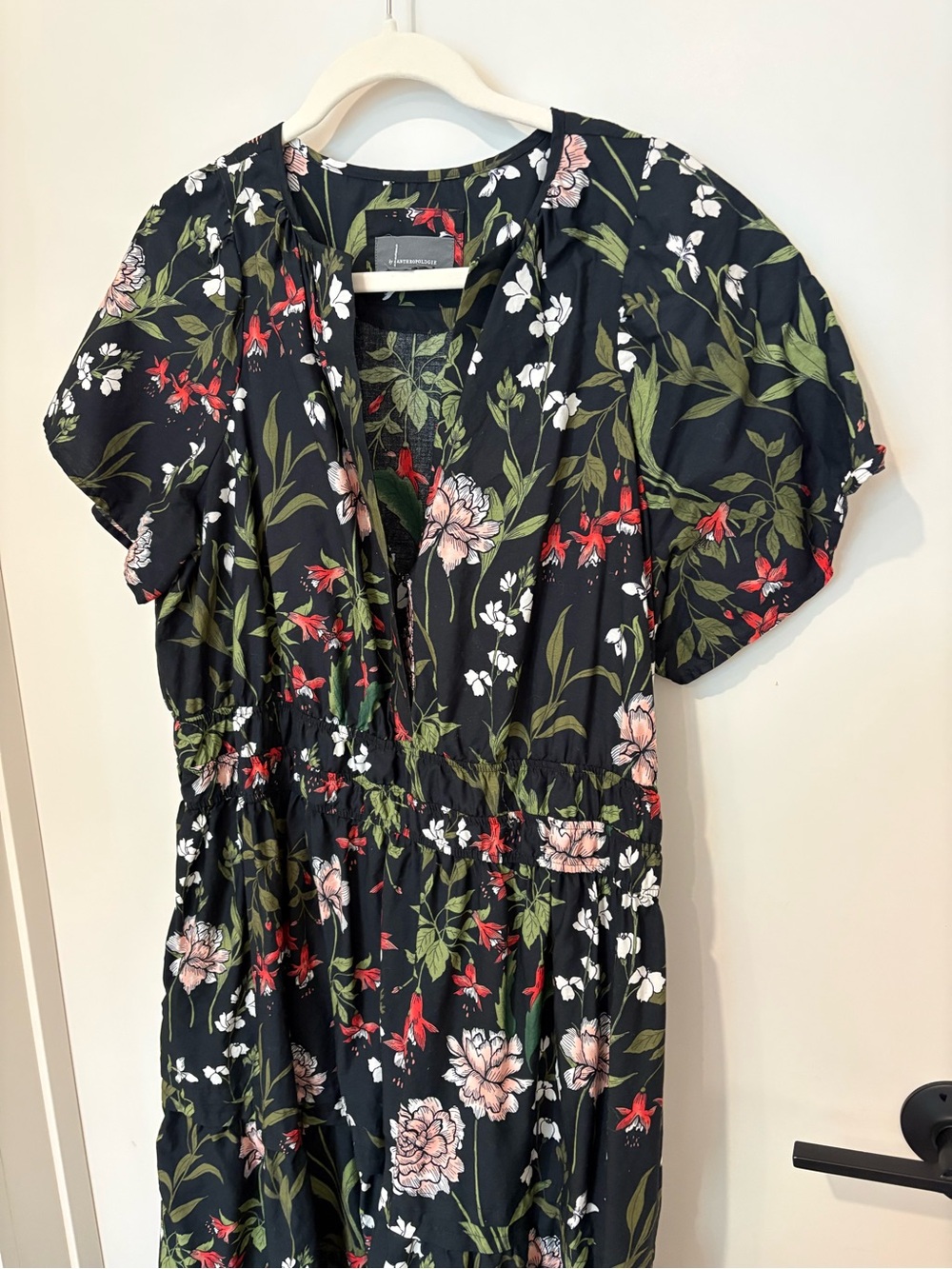 Anthropologie The Somerset Black Floral Garden Tiered Smocked Maxi Dress Cozy 1X - Picture 5 of 14